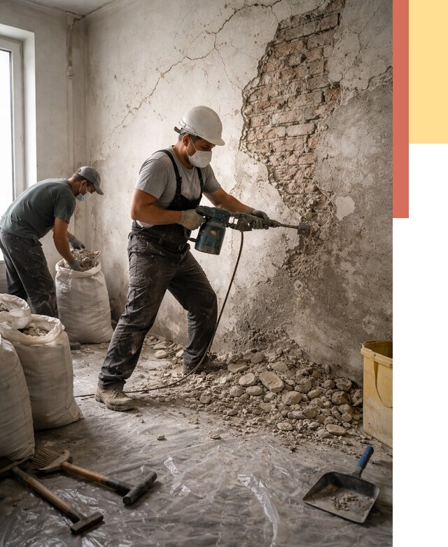 Демонтаж штукатурки со стен в Тайшете от 7477 руб/м² — быстро и недорого | ОТДЕЛОЧНИК-Тшт