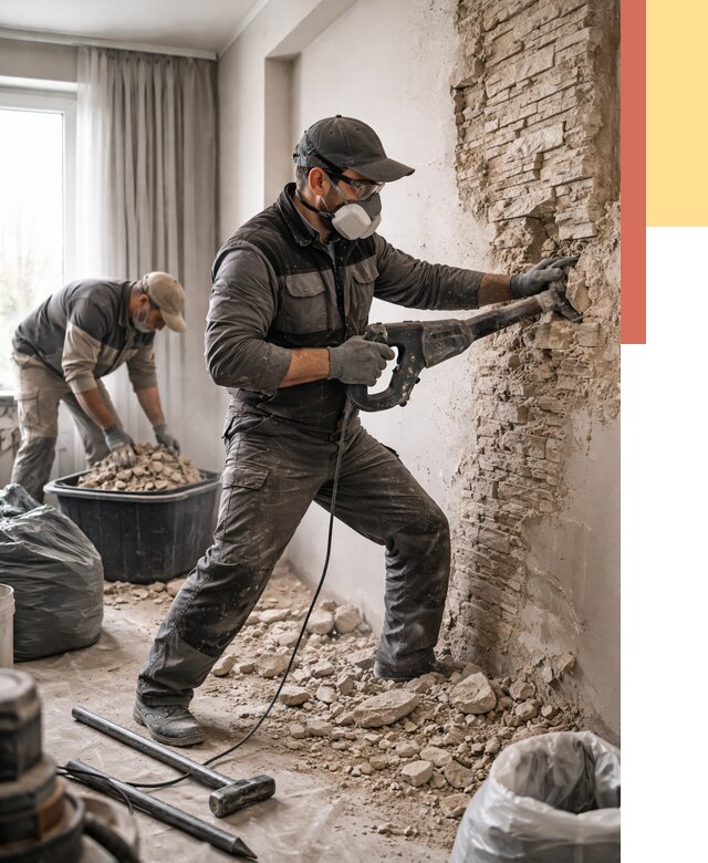 Демонтаж декоративного камня в Тайшете от 1506 руб/м² — быстро и недорого | ОТДЕЛОЧНИК-Тшт