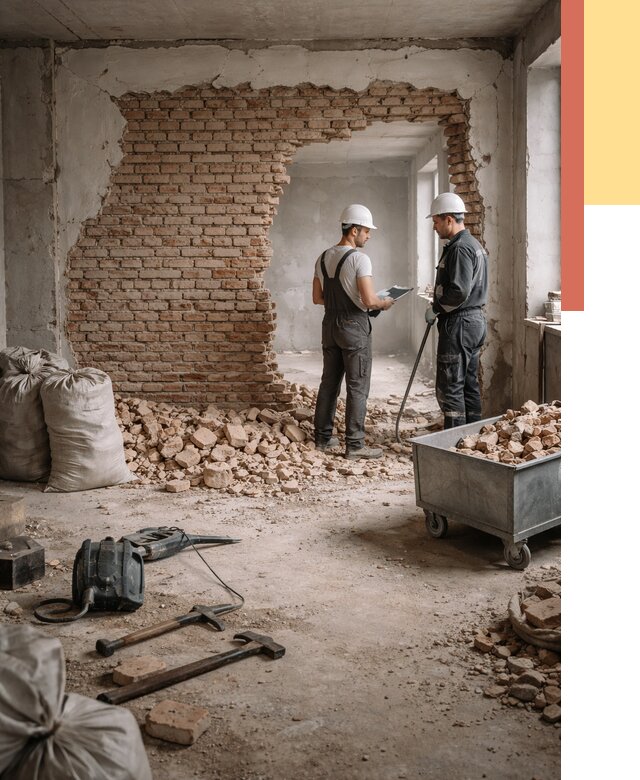 Демонтаж кирпичных стен в Тайшете от 4362 руб. — быстро, недорого, под ключ | ОТДЕЛОЧНИК-Тшт