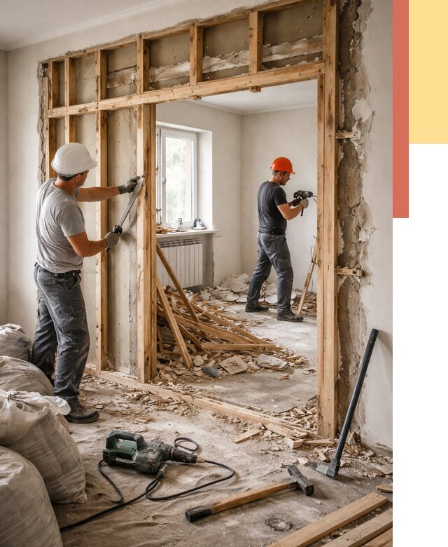 Демонтаж деревянных перегородок в Тайшете от 3323 руб. — быстро и недорого | ОТДЕЛОЧНИК-Тшт