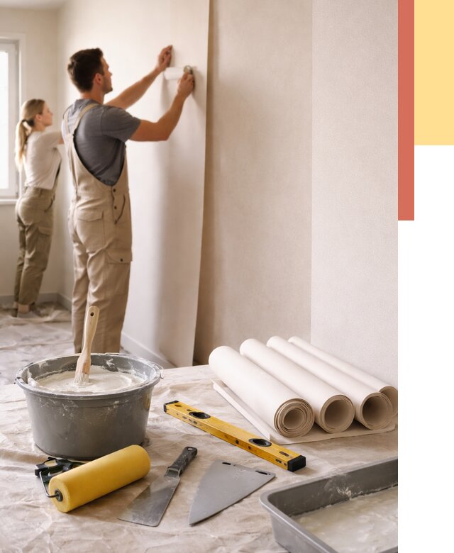 Поклейка бумажных обоев в Тайшете от 5712 руб./м2 — быстро и недорого | ОТДЕЛОЧНИК-Тшт