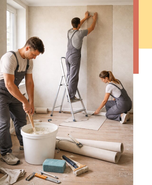 Оклейка стен обоями в Тайшете от 3635 руб/м2 — быстро и недорого | ОТДЕЛОЧНИК-Тшт