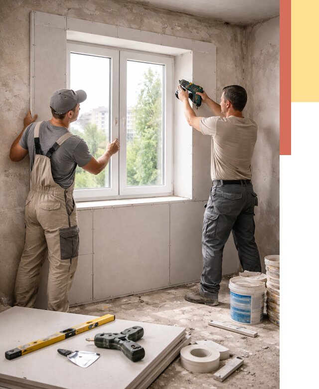 Монтаж откосов из гипсокартона в Тайшете от 4673 руб. под ключ | ОТДЕЛОЧНИК-Тшт