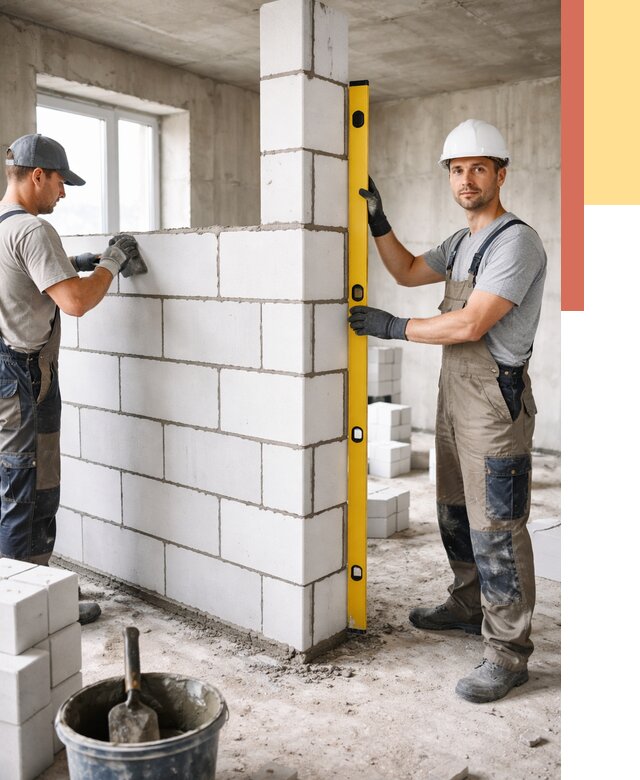 Кладка перегородок из пеноблока в Тайшете от 1869 руб. под ключ | ОТДЕЛОЧНИК-Тшт