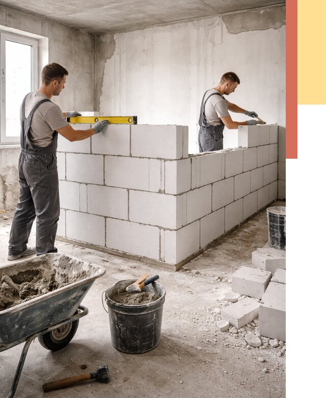 Кладка перегородок из ПГП в Тайшете от 2596 руб./м2 — монтаж и возведение под ключ | ОТДЕЛОЧНИК-Тшт