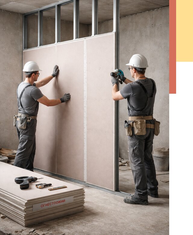 Перегородка из огнестойкого гипсокартона в Тайшете от 1921 руб. под ключ | ОТДЕЛОЧНИК-Тшт