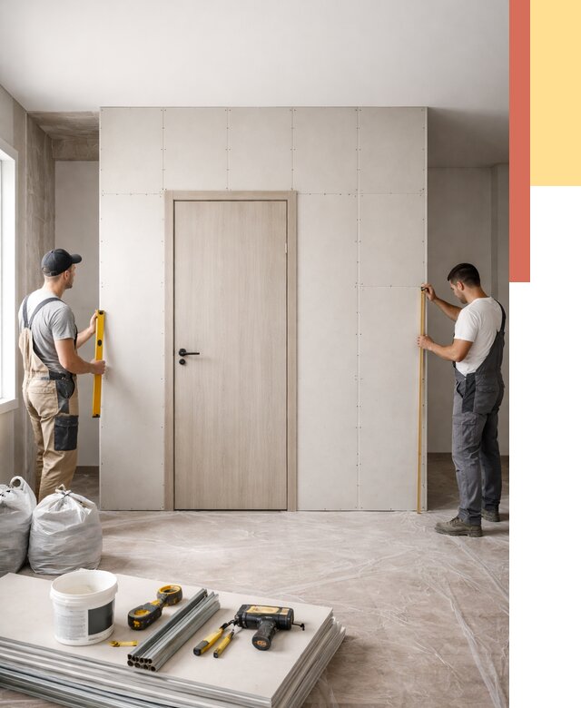 Перегородка из гипсокартона с дверью в Тайшете от 4673 руб. под ключ | ОТДЕЛОЧНИК-Тшт