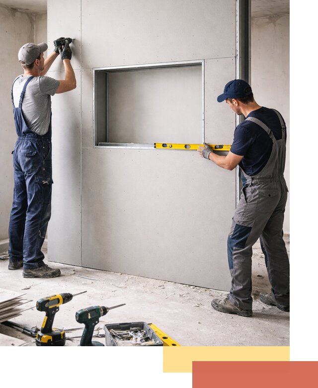 Перегородка из гипсокартона с нишей под декор в Тайшете