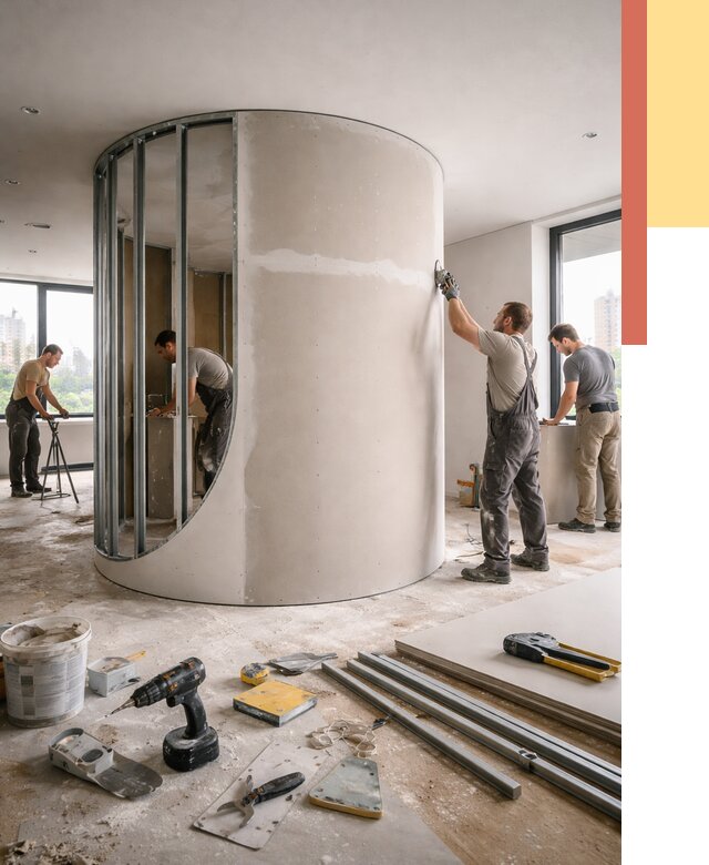 Радиусная перегородка из гипсокартона в Тайшете от 3012 руб. под ключ | ОТДЕЛОЧНИК-Тшт