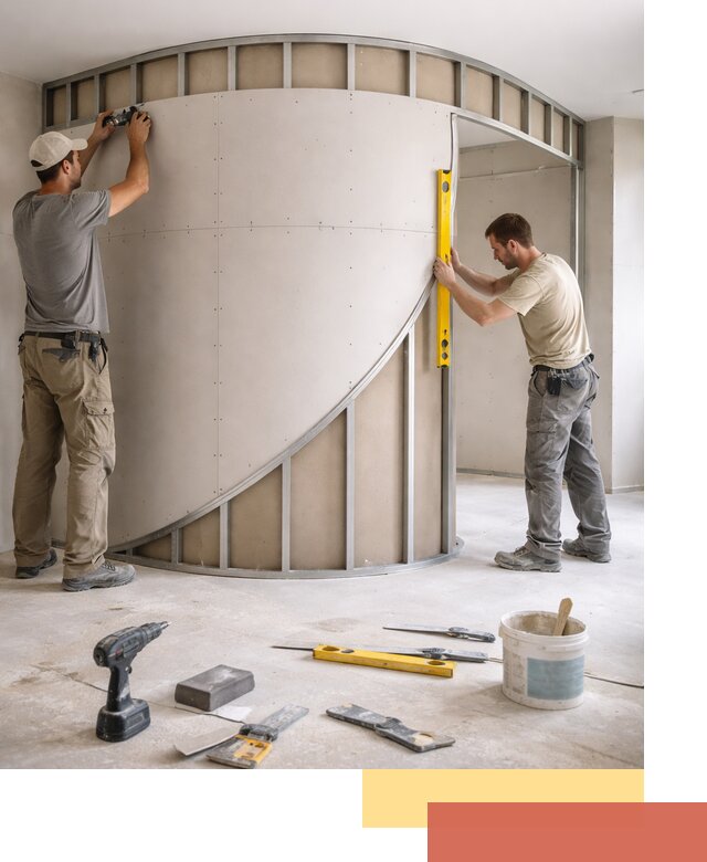 Радиусная перегородка из гипсокартона в Тайшете под ключ