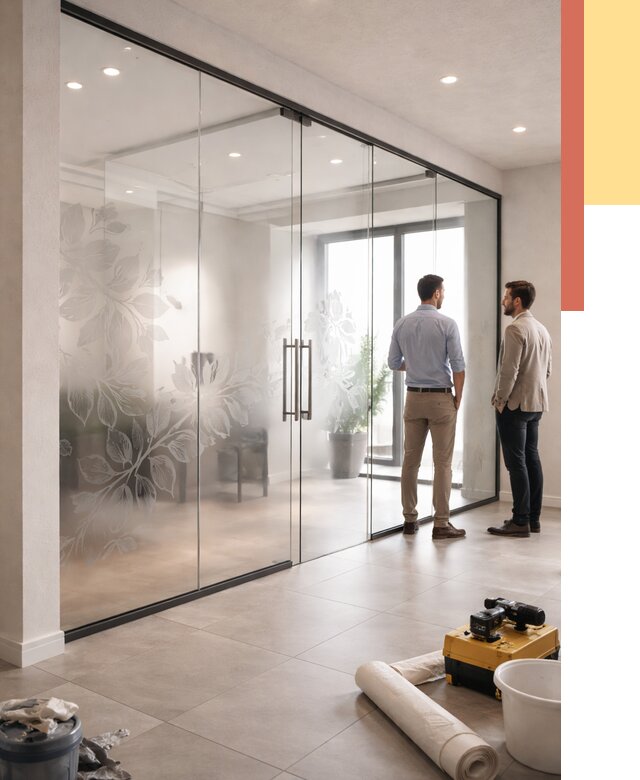 Стеклянные перегородки с рисунком в Тайшете от 12981 руб. монтаж и нанесение | ОТДЕЛОЧНИК-Тшт