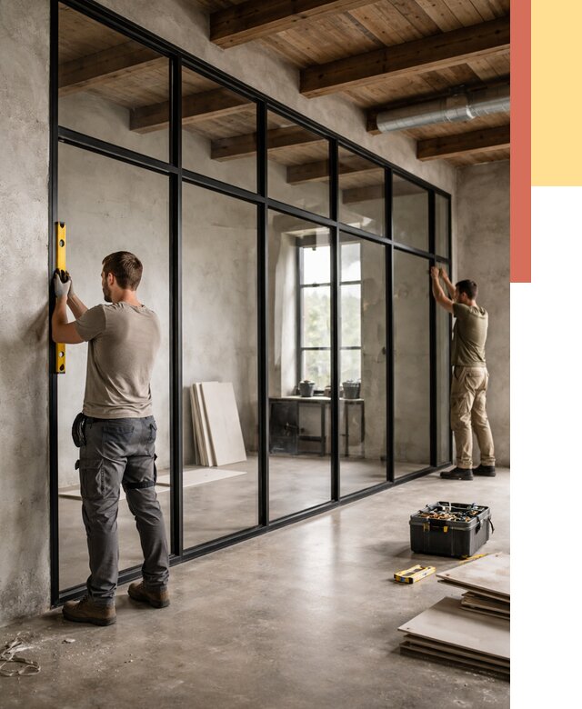 Стеклянные перегородки лофт в Тайшете от 10904 руб. под ключ | ОТДЕЛОЧНИК-Тшт