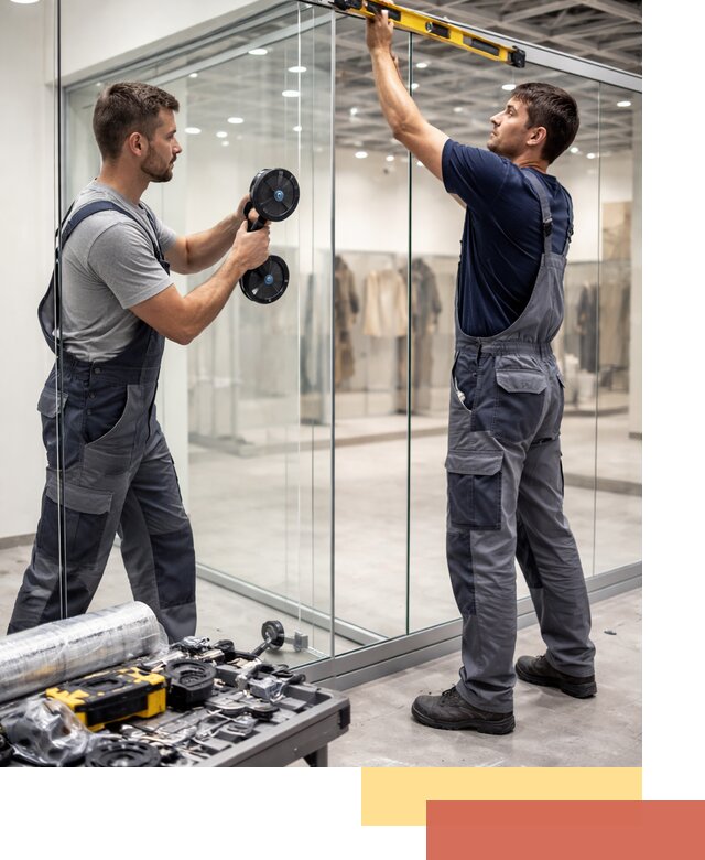 Стеклянные перегородки для магазинов в Тайшете — монтаж и установка