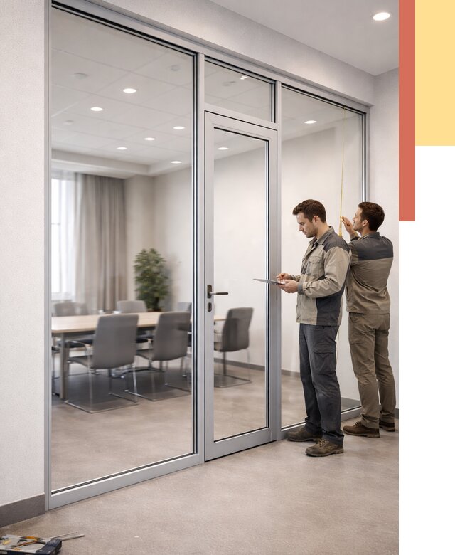 Установка и монтаж алюминиевых перегородок со стеклом в Тайшете от 8516 руб. | ОТДЕЛОЧНИК-Тшт