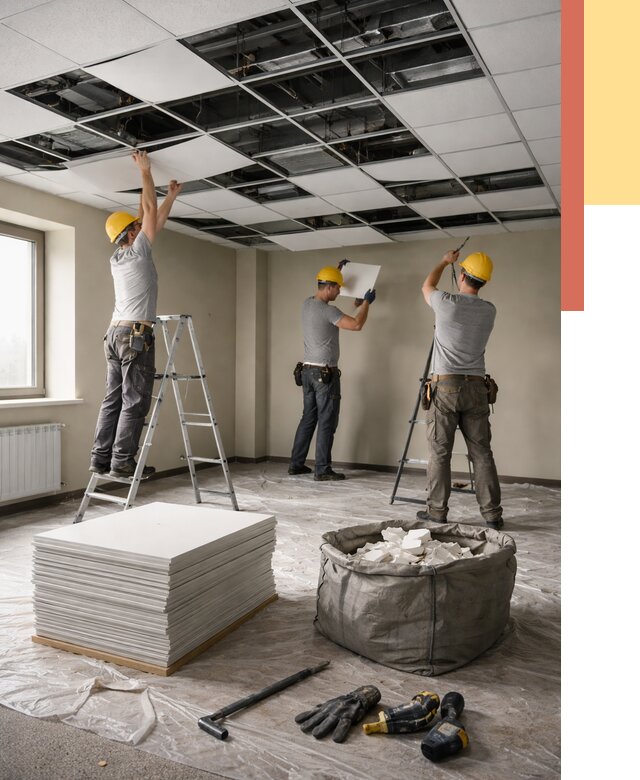 Демонтаж потолка Армстронг в Тайшете от 4673 руб. быстро и недорого | ОТДЕЛОЧНИК-Тшт