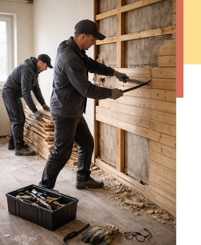 Демонтаж вагонки в Тайшете от 3946 руб/м2 — быстро и недорого | ОТДЕЛОЧНИК-Тшт