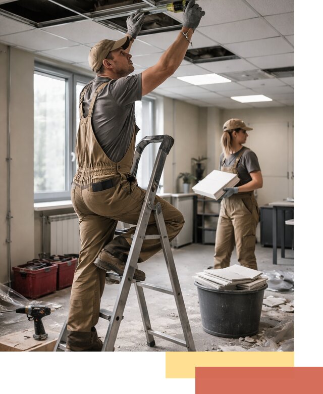 Ремонт потолка Армстронг и замена плит в Тайшете