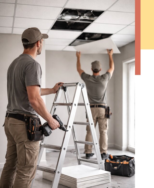 Обслуживание подвесного потолка в Тайшете от 3635 руб. — быстро и недорого | ОТДЕЛОЧНИК-Тшт