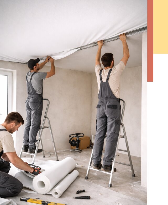 Монтаж тканевого натяжного потолка в Тайшете от 3635 руб. под ключ | ОТДЕЛОЧНИК-Тшт