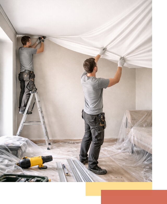 Монтаж тканевого натяжного потолка в Тайшете недорого и быстро