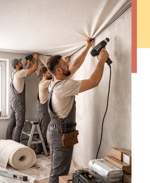 Монтаж фактурного натяжного потолка в Тайшете от 779 руб. — ОТДЕЛОЧНИК-Тшт