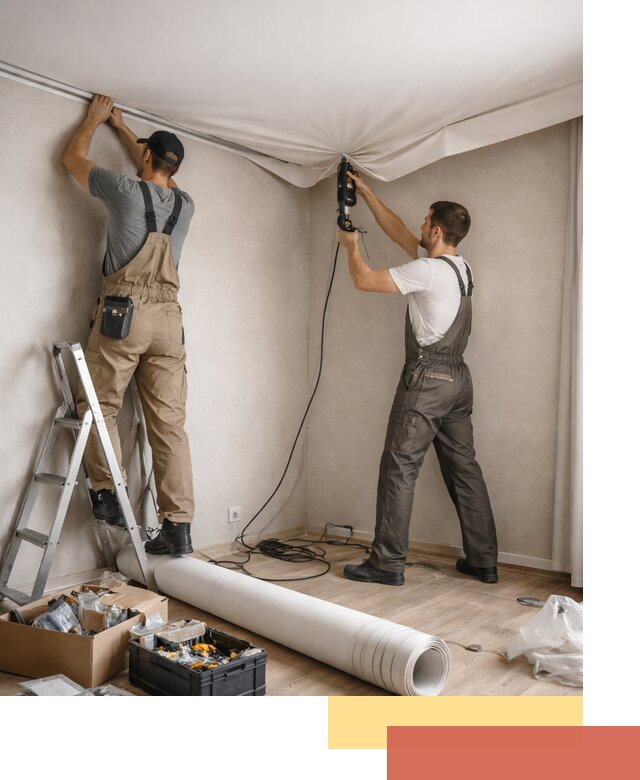 Монтаж цветного натяжного потолка в Тайшете за один день