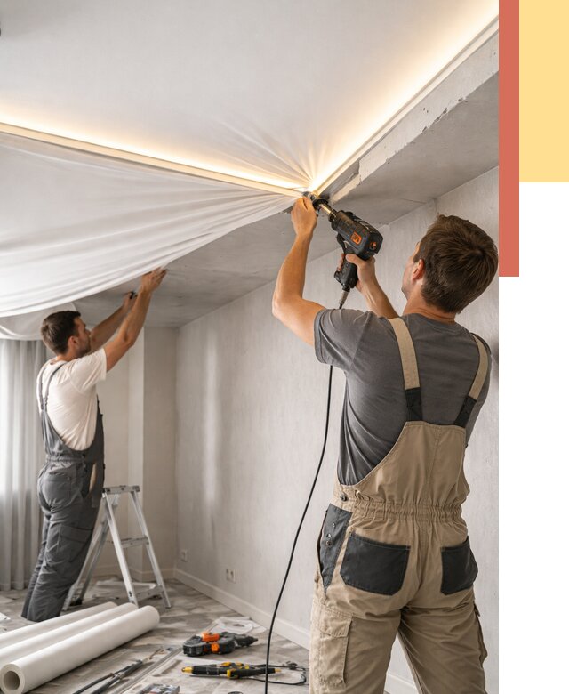 Монтаж натяжного потолка с подсветкой в Тайшете от 987 руб. | ОТДЕЛОЧНИК-Тшт