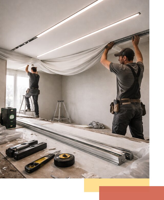 Монтаж натяжных потолков со световыми линиями в Тайшете