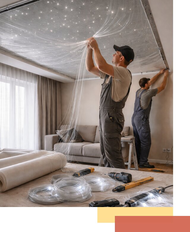 Монтаж натяжного потолка «Звездное небо» в Тайшете