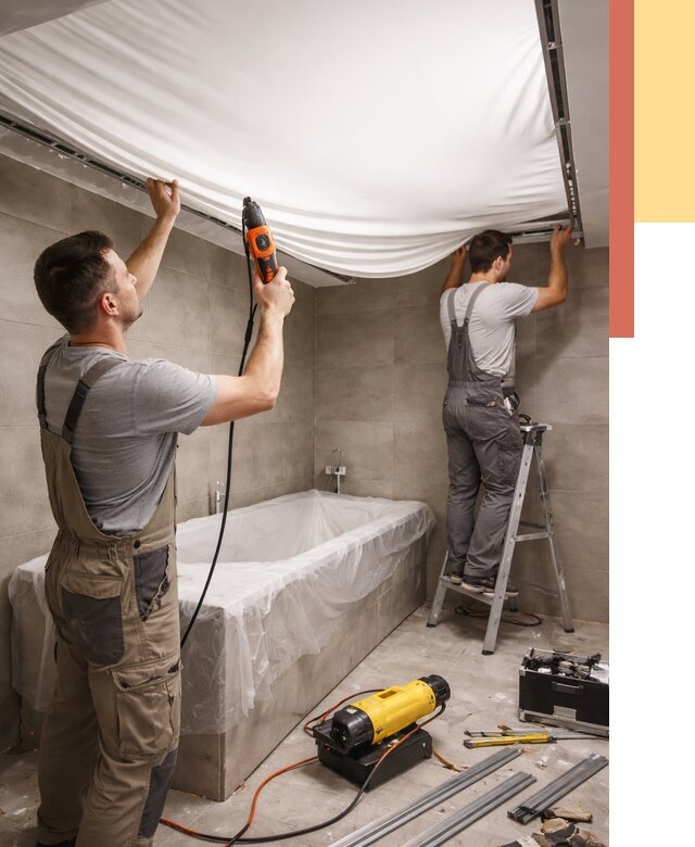 Монтаж натяжного потолка в ванной в Тайшете от 1246 руб. под ключ | ОТДЕЛОЧНИК-Тшт