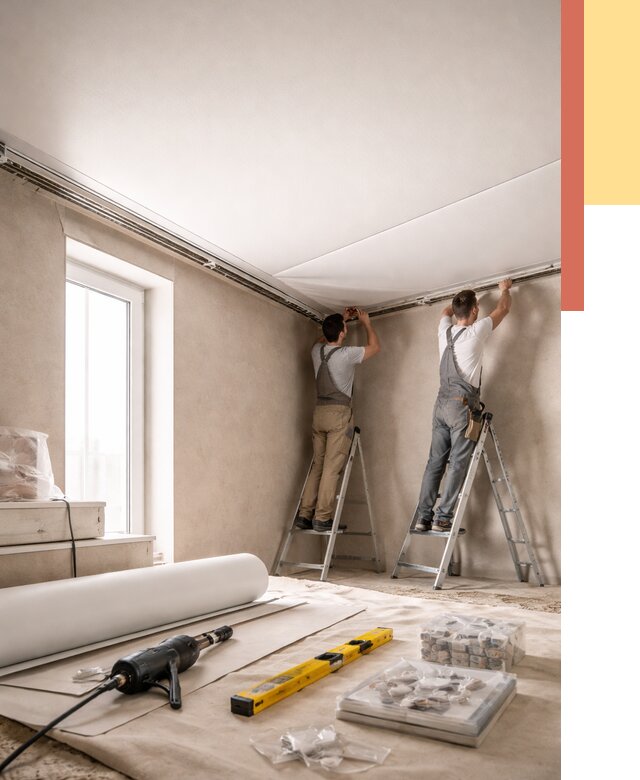 Монтаж натяжного потолка в спальне в Тайшете от 3946 руб. под ключ | ОТДЕЛОЧНИК-Тшт