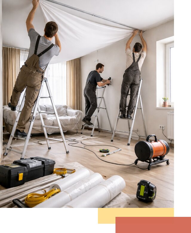 Монтаж натяжного потолка в гостиной в Тайшете