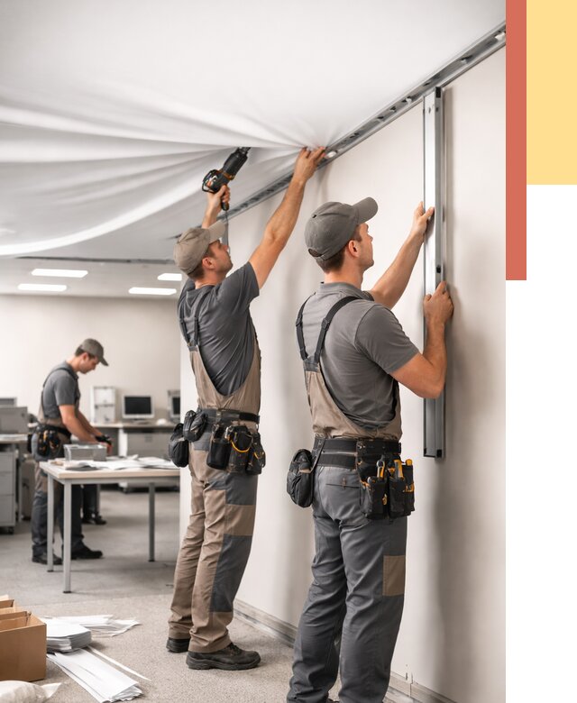 Монтаж натяжного потолка в офисе в Тайшете от 467 руб/м² — быстро и недорого | ОТДЕЛОЧНИК-Тшт