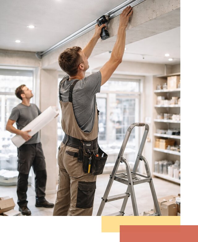 Монтаж натяжных потолков в магазине в Тайшете