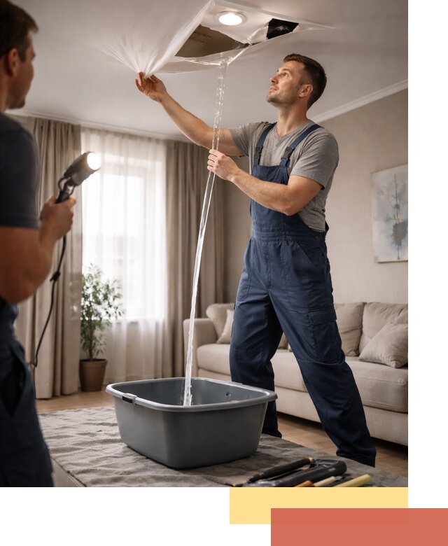 Слив воды с натяжного потолка в Тайшете быстро и аккуратно