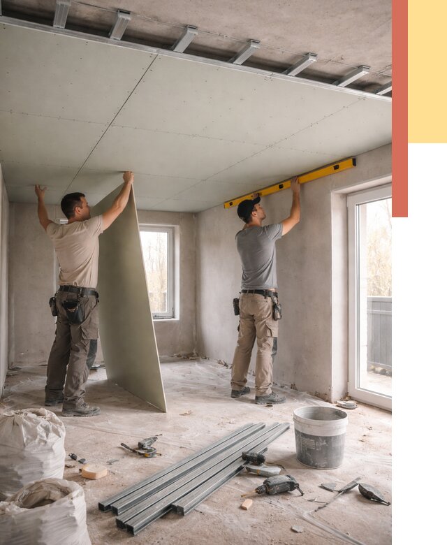 Одноуровневый потолок из гипсокартона в Тайшете от 779 руб. — монтаж под ключ | ОТДЕЛОЧНИК-Тшт