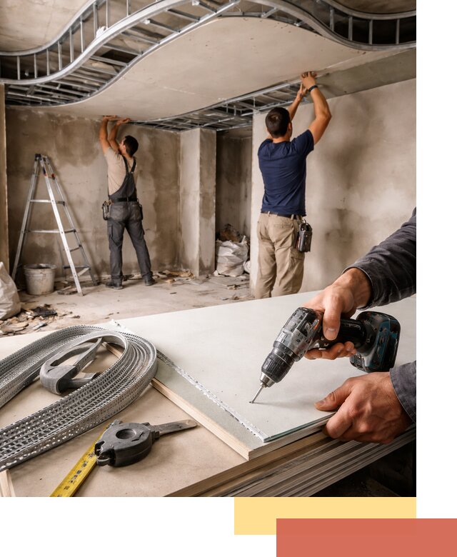 Криволинейный потолок из гипсокартона в Тайшете — монтаж и отделка