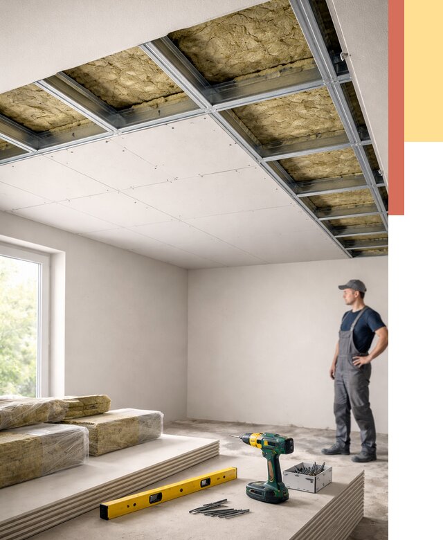 Звукоизоляция потолка ГКЛ в Тайшете от 987 руб. — монтаж под ключ | ОТДЕЛОЧНИК-Тшт