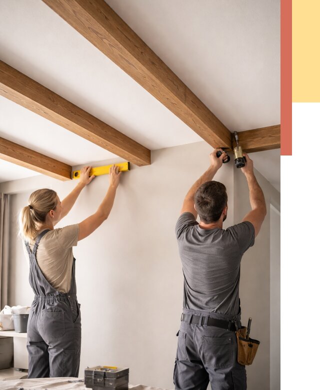 Монтаж декоративных балок на потолок в Тайшете от 4362 руб. — ОТДЕЛОЧНИК-Тшт